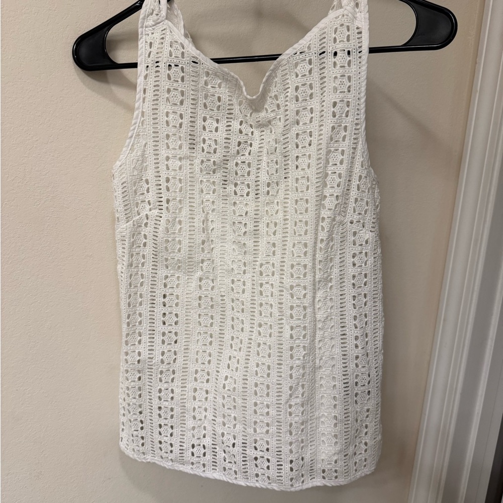 Banana Republic White Eyelet Lace Tank Top Sleeveless Blouse Small